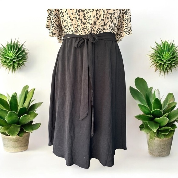 NWT!Leopard Print Black Skirt Belt Pocket Ruffle Sleeve Dress Size 28 or 5X - Picture 4 of 7
